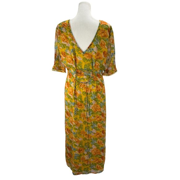 NWT Topshop Yellow Floral Maxi Dress – V-Neck Lace-Up Back, Beaded Detail - Picture 8 of 8
